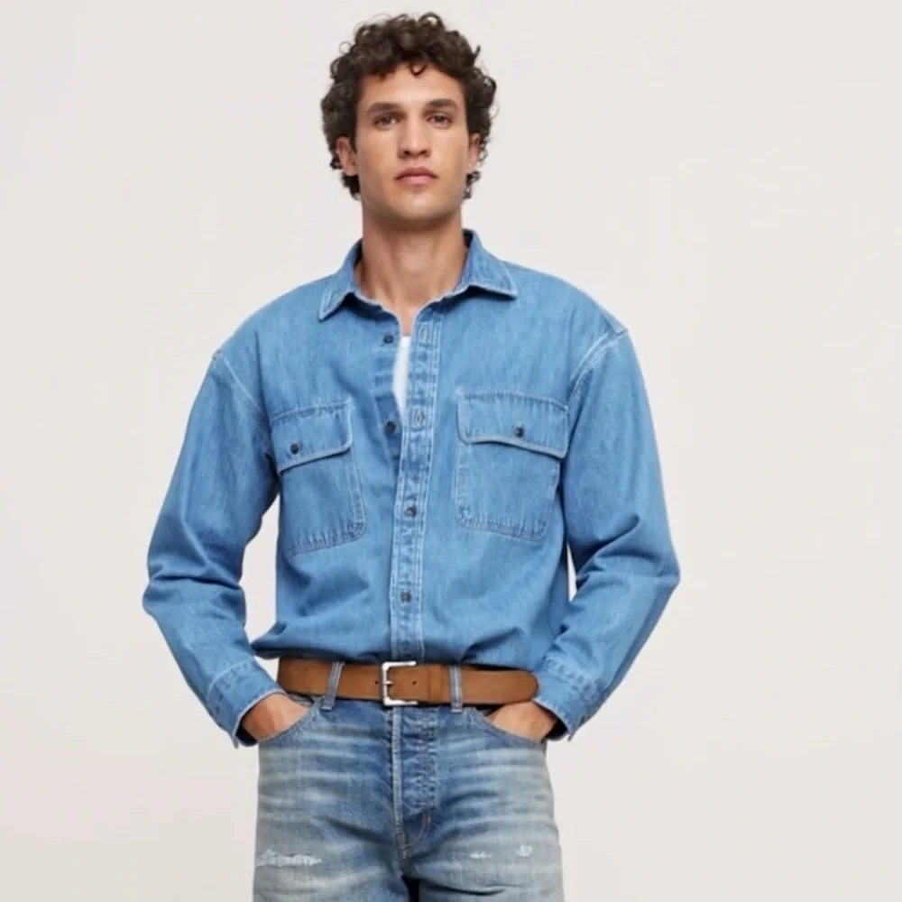Banana Republic Relaxed Fit Denim Light Gray Shirt Size Medium.(#514515)